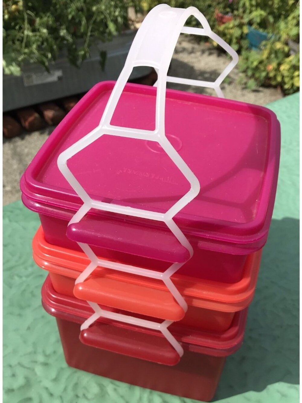 Vintage Tupperware Squared Away Sandwich/ Lunch Keepers 3 Stackable with Handle
